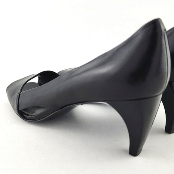 Nine West Black Leather Square Open Toe Side Cutout Patent Heel Shoes Size 7M - Picture 6 of 15
